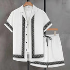 Retro Print Shirt and Shorts Summer Set for Men | Holiday Wear