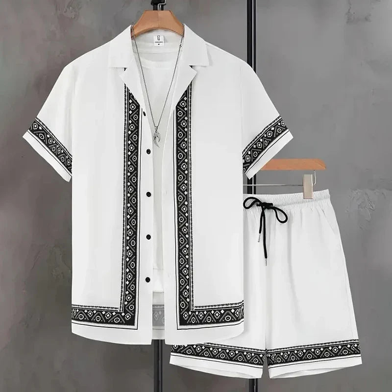 Retro Print Shirt and Shorts Summer Set for Men | Holiday Wear