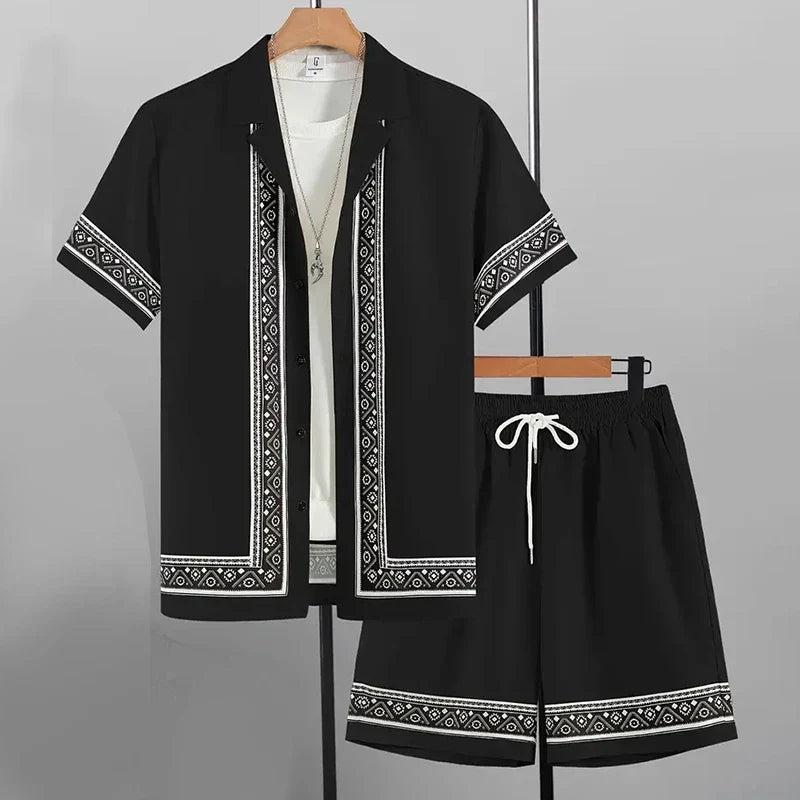 Retro Print Shirt and Shorts Summer Set for Men | Holiday Wear