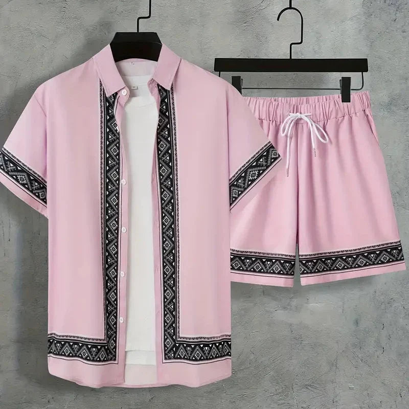 Retro Print Shirt and Shorts Summer Set for Men | Holiday Wear