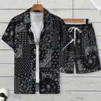 Retro Print Shirt and Shorts Summer Set for Men | Holiday Wear