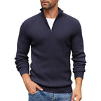Ribbed Knit Zip-Up Collar Sweater for Men