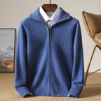 Ribbed Merino Wool Zip Up Cardigan for Men | Business Casual Wear