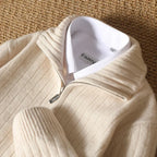 Ribbed Merino Wool Zip Up Cardigan for Men | Business Casual Wear