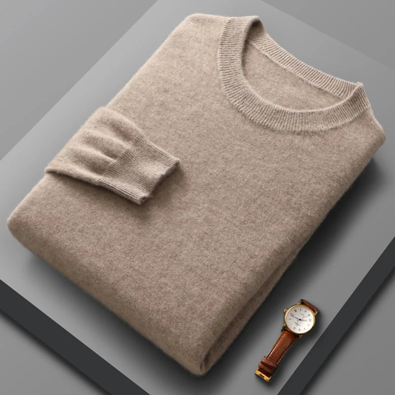 Extrafine Merino Wool Round Neck Sweater for Men | Spring Layering