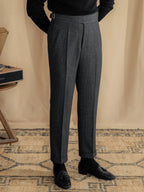 Herringbone Wool Blend Pleated Tailored Trousers for Men | Smart Casual Wear