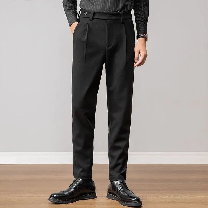 Heavy Wool Straight Leg Dress Trousers for Men | Winter Formal Wear