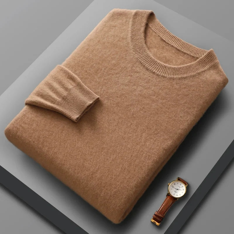Extrafine Merino Wool Round Neck Sweater for Men | Spring Layering
