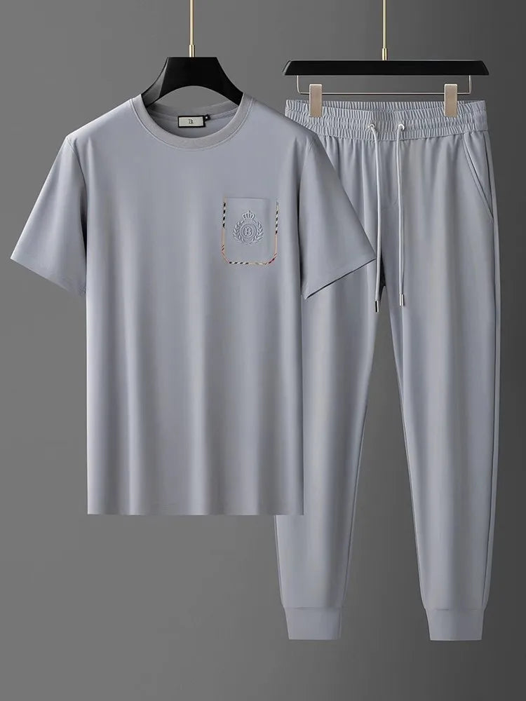 Relaxed Fit Crewneck Tee and Jogger Set for Men | Casual Wear
