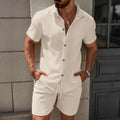 Waffle Knit Short Sleeve Shirt and Shorts Set for Men | Summer Wear