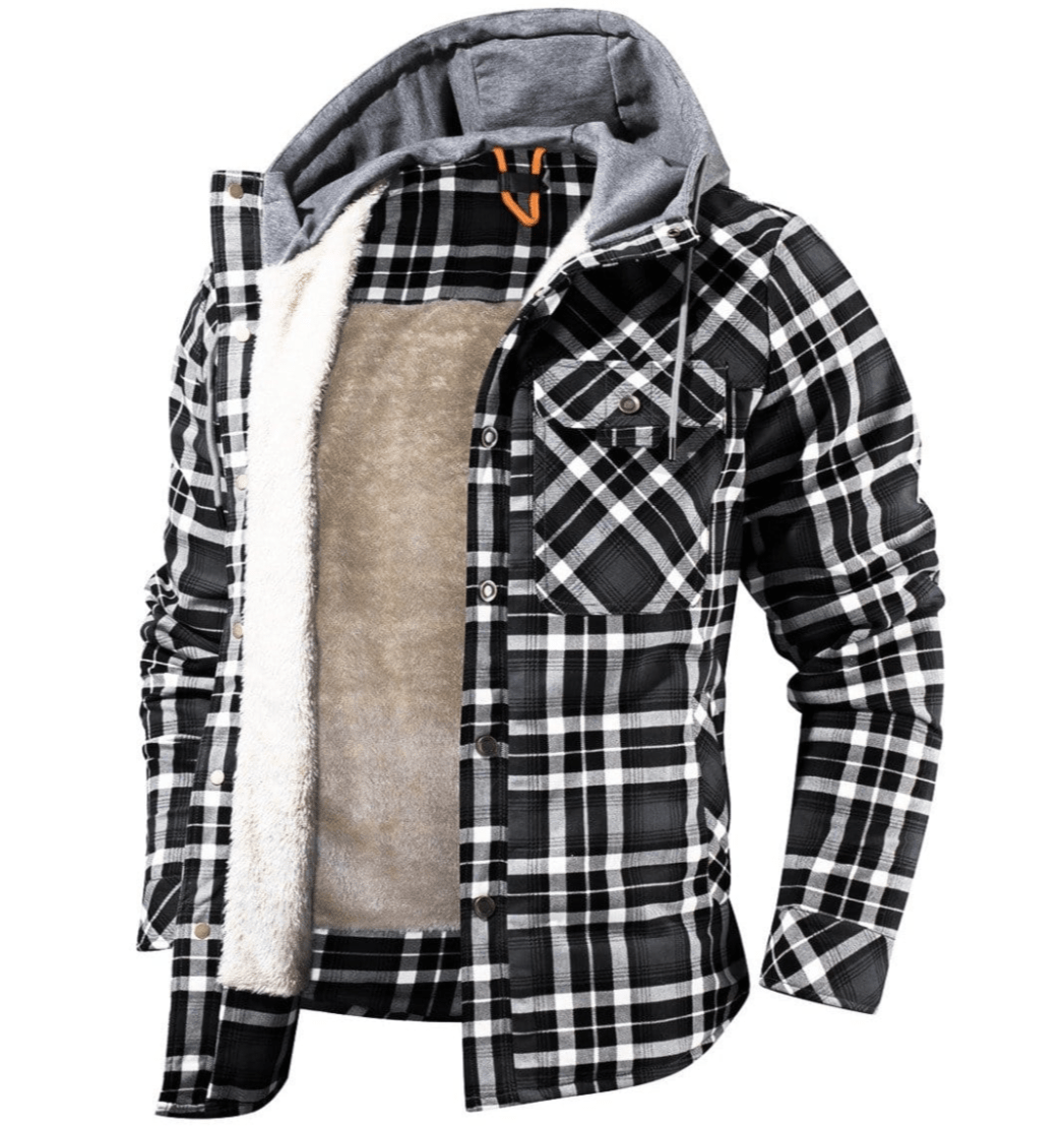 Hooded Faux Fur Lined Flannel Shirt Jacket for Men | Cold Weather