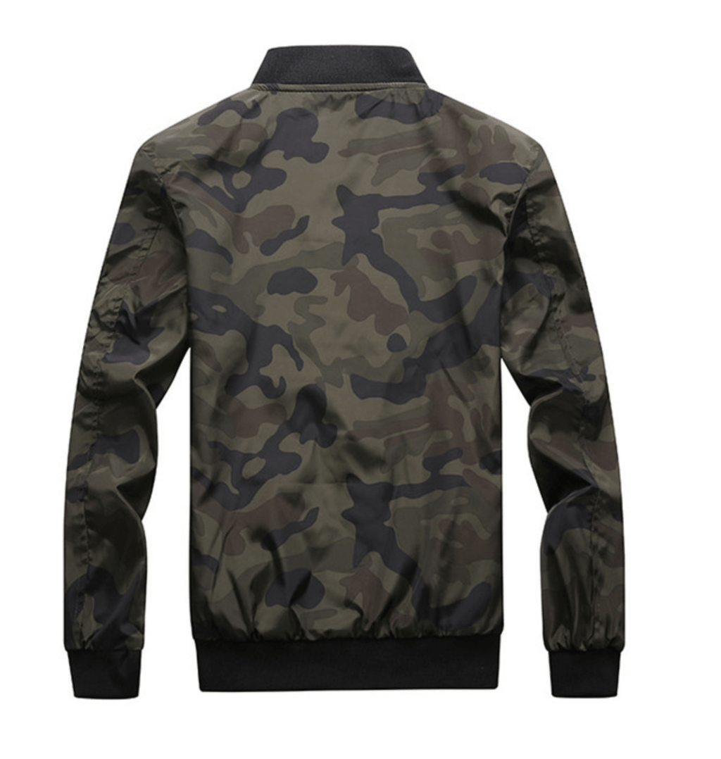 Camo Windbreaker Bomber Jacket with Mandarin Collar for Men | Outdoor Wear