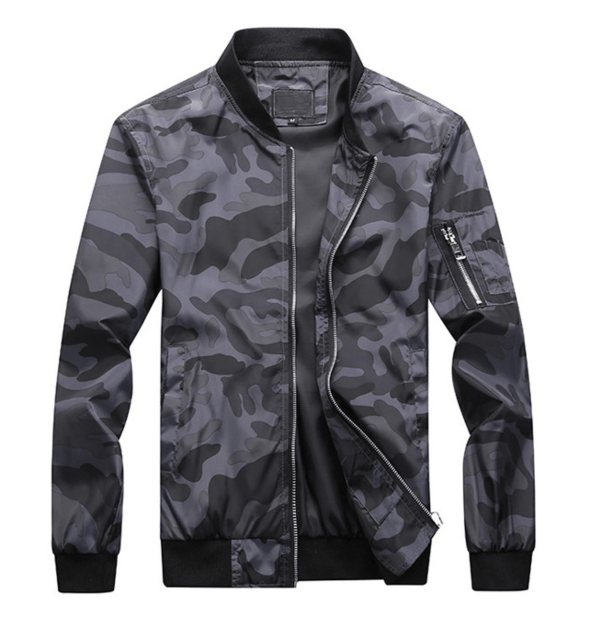 Camo Windbreaker Bomber Jacket with Mandarin Collar for Men | Outdoor Wear
