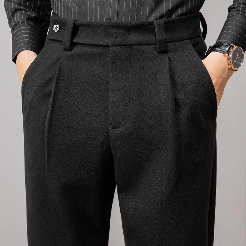 Heavy Wool Straight Leg Dress Trousers for Men | Winter Formal Wear