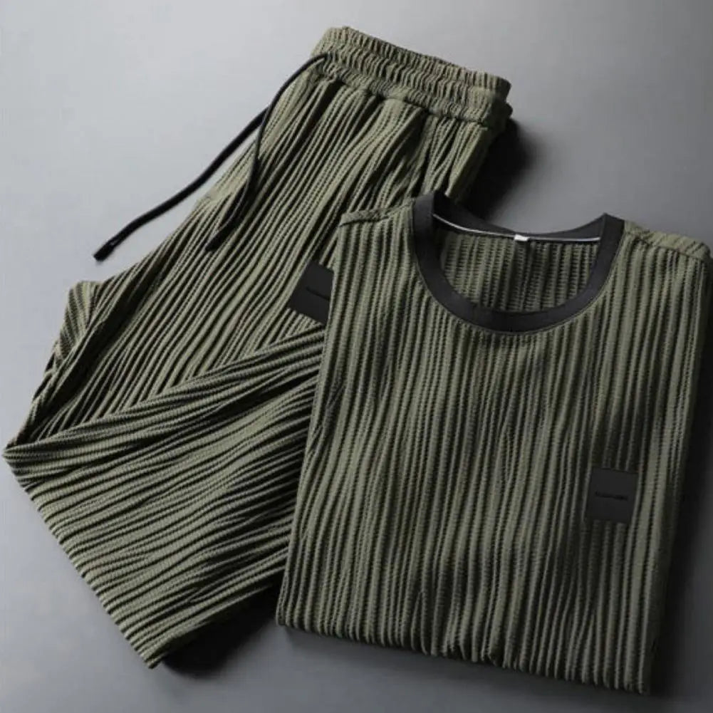 Pleated Texture Top and Jogger Lounge Set for Men | Relaxed Wear