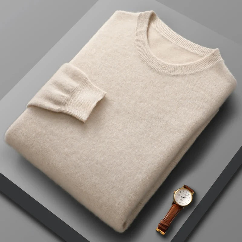Extrafine Merino Wool Round Neck Sweater for Men | Spring Layering