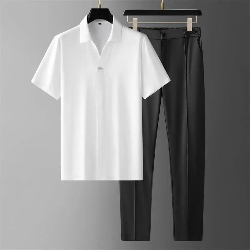 Short Sleeve Polo and Tailored Trouser Set for Men | Business Casual Wear