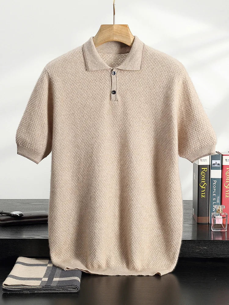 Short Sleeve Cashmere Knit Polo Shirt for Men | Year Round Wear