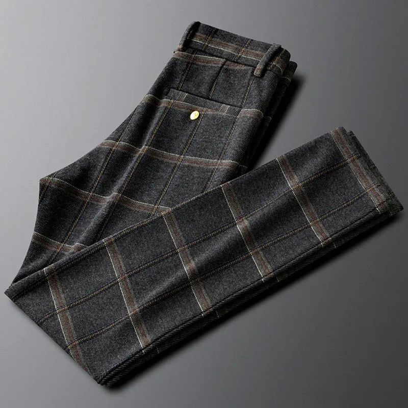 Slim Fit Plaid Stretch Business Trousers for Men | Office Wear