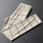 Slim Fit Plaid Stretch Business Trousers for Men | Office Wear