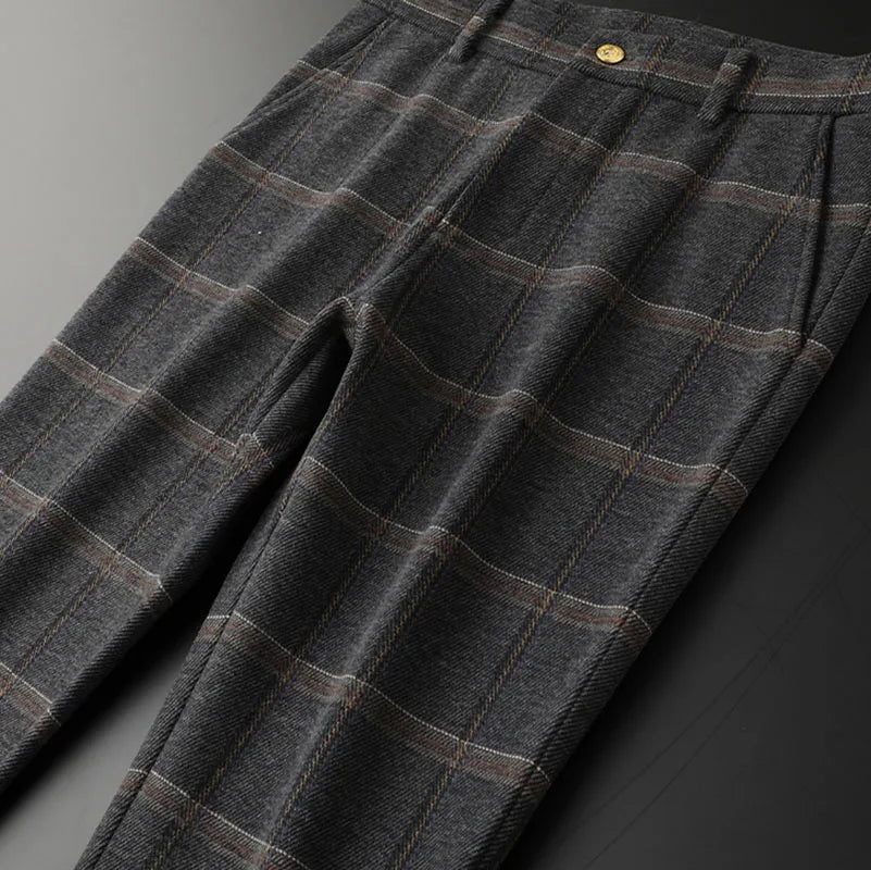 Slim Fit Plaid Stretch Business Trousers for Men | Office Wear