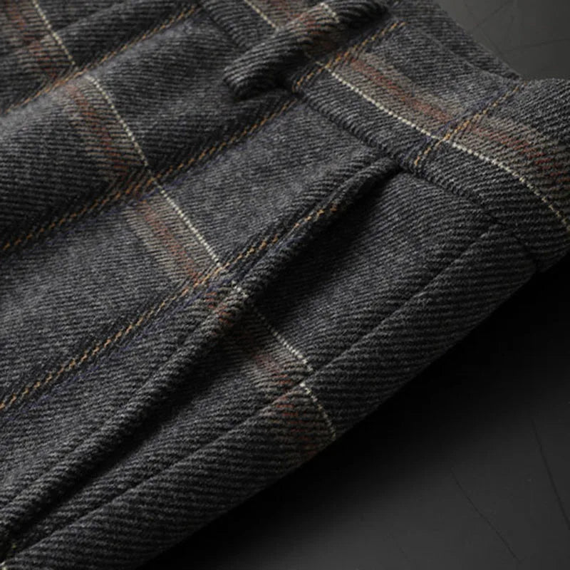 Slim Fit Plaid Stretch Business Trousers for Men | Office Wear