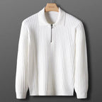 Slim Fit Vertical Stripe Half Zip Polo Sweater for Men | Autumn and Winter Wear