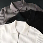Slim Fit Vertical Stripe Half Zip Polo Sweater for Men | Autumn and Winter Wear