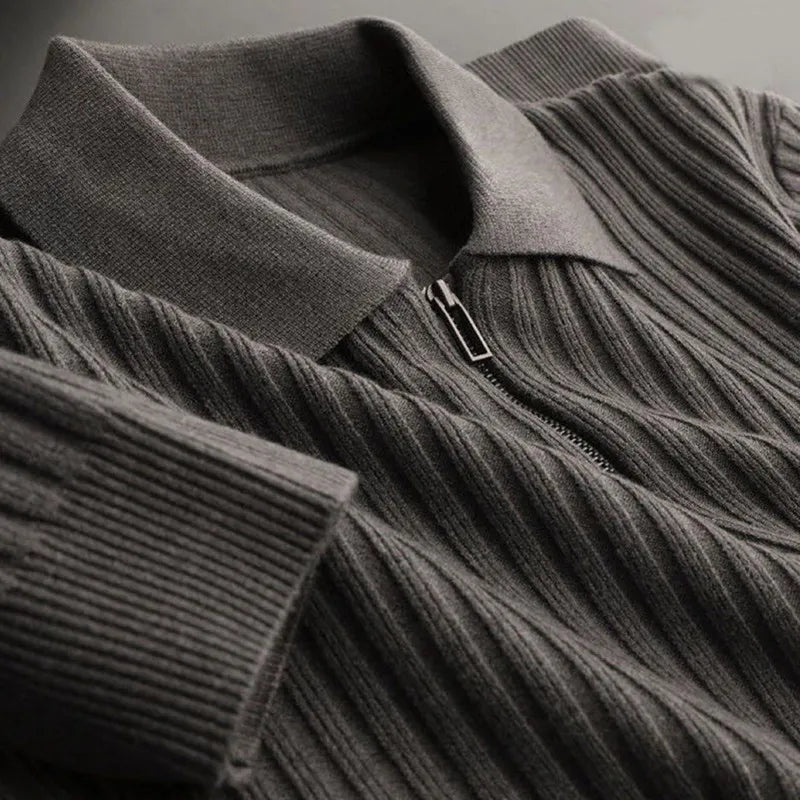 Slim Fit Vertical Stripe Half Zip Polo Sweater for Men | Autumn and Winter Wear