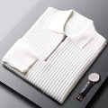 Slim Fit Vertical Stripe Half Zip Polo Sweater for Men | Autumn and Winter Wear