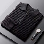 Slim Fit Vertical Stripe Half Zip Polo Sweater for Men | Autumn and Winter Wear
