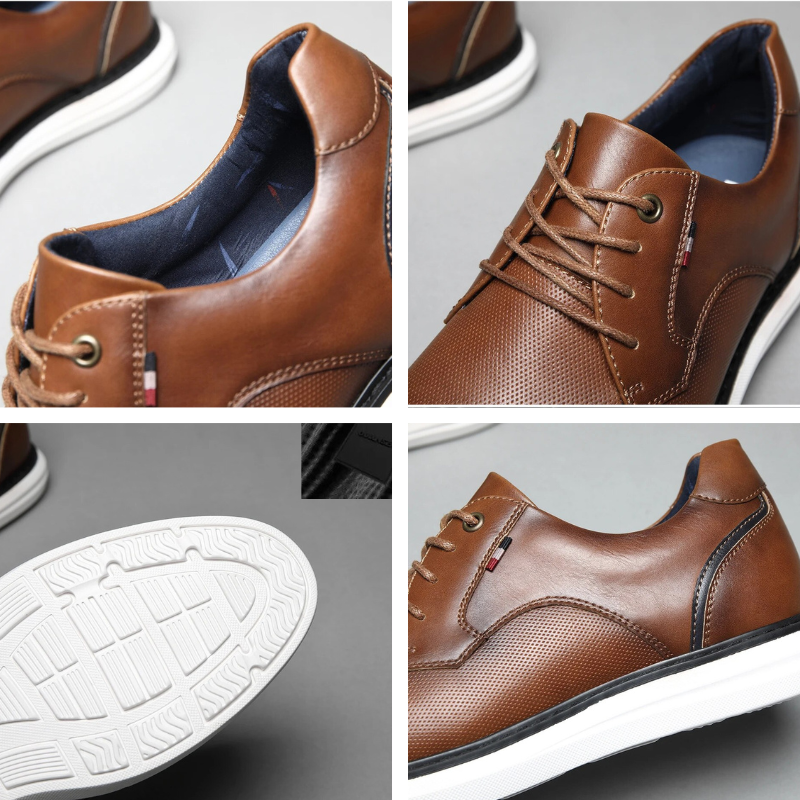 Leather Oxford Sneakers with Contrast Sole for Men | Business Casual Wear