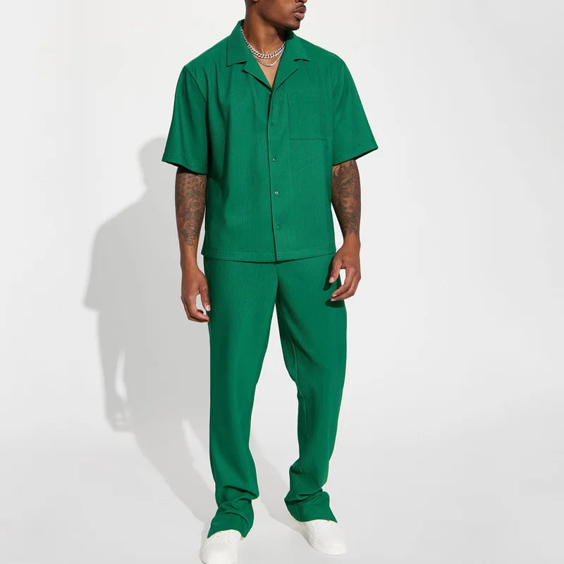 Short Sleeve Lapel Shirt and Trouser Set for Men | Spring and Summer Wear