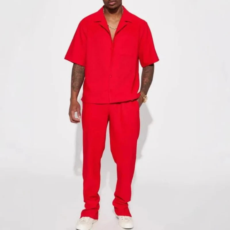 Short Sleeve Lapel Shirt and Trouser Set for Men | Spring and Summer Wear