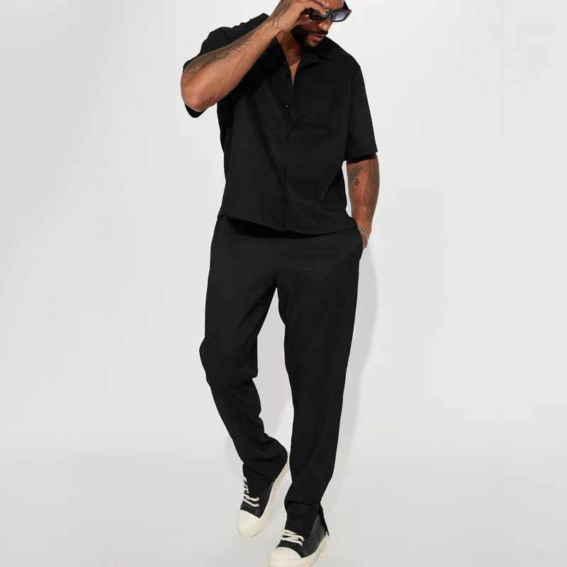 Short Sleeve Lapel Shirt and Trouser Set for Men | Spring and Summer Wear