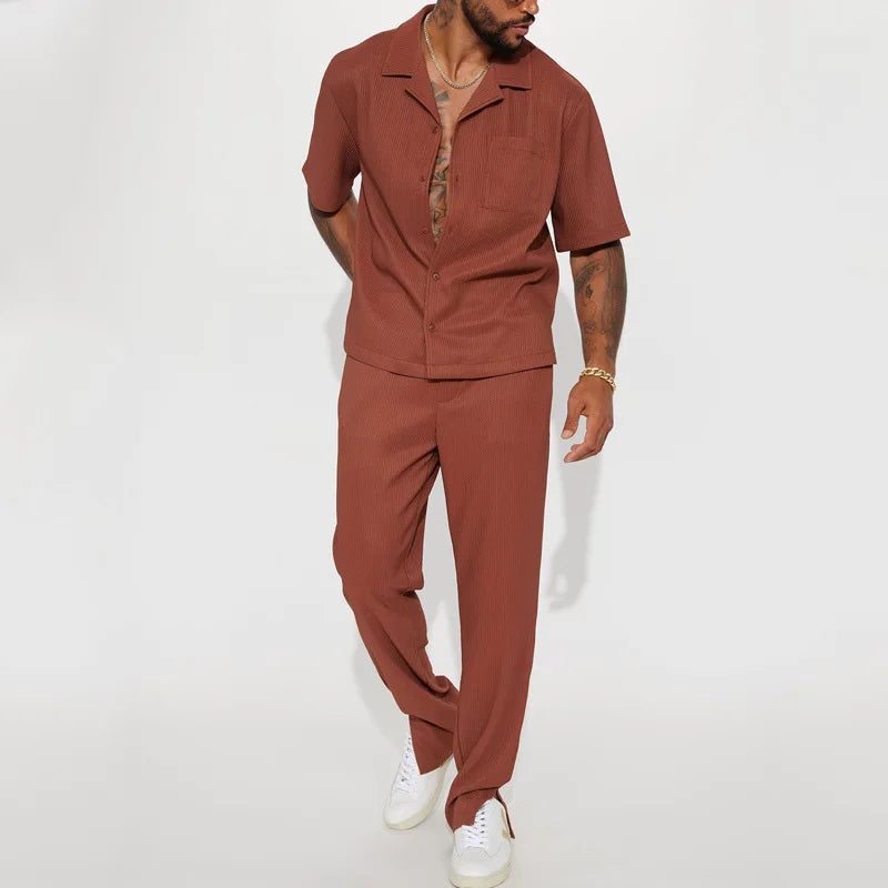 Short Sleeve Lapel Shirt and Trouser Set for Men | Spring and Summer Wear