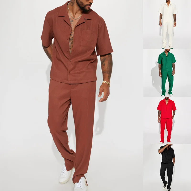 Short Sleeve Lapel Shirt and Trouser Set for Men | Spring and Summer Wear