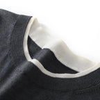 Lightweight Wool Contrast Detail Round Neck Sweater for Men | Spring Layering