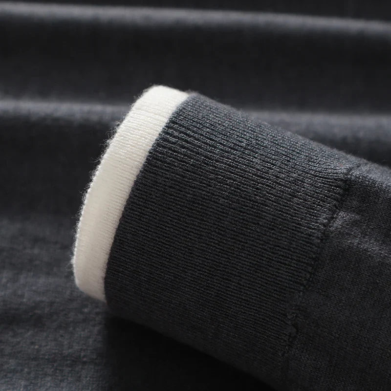 Lightweight Wool Contrast Detail Round Neck Sweater for Men | Spring Layering
