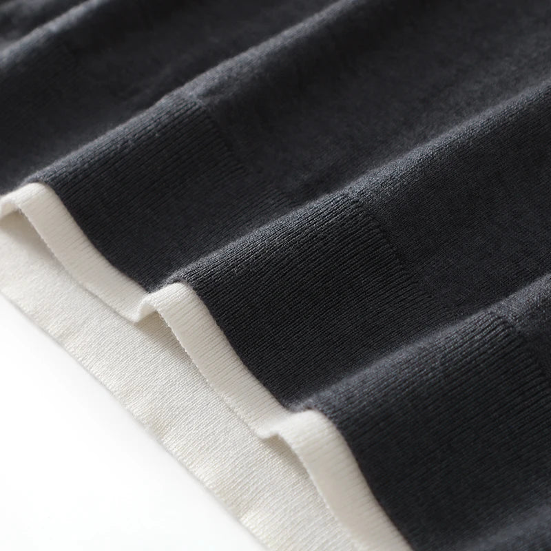 Lightweight Wool Contrast Detail Round Neck Sweater for Men | Spring Layering