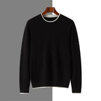 Lightweight Wool Contrast Detail Round Neck Sweater for Men | Spring Layering
