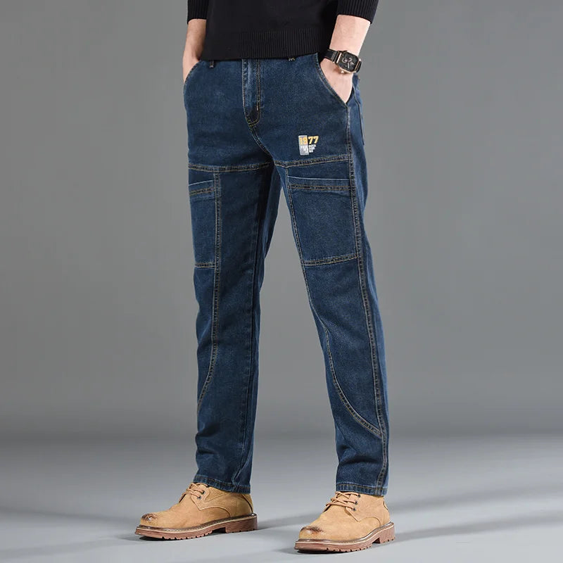 Straight Fit Multi Pocket Denim Jeans for Men | Work and Casual Wear