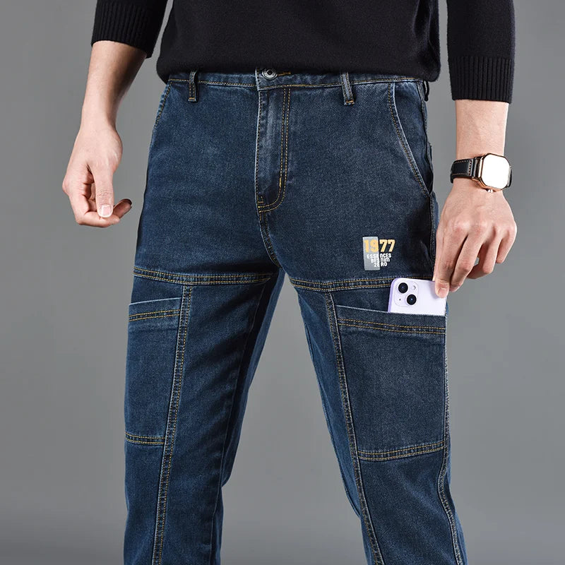 Straight Fit Multi Pocket Denim Jeans for Men | Work and Casual Wear