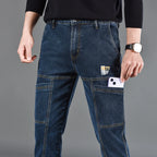 Straight Fit Multi Pocket Denim Jeans for Men | Work and Casual Wear