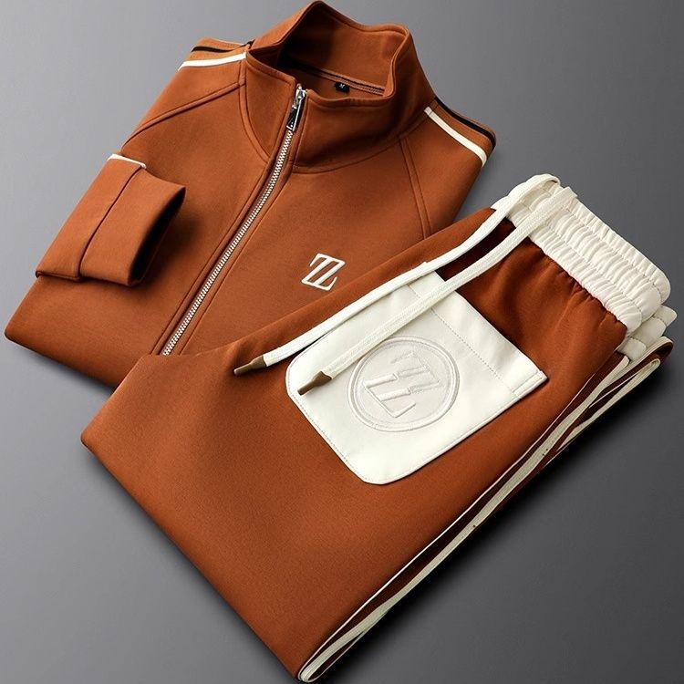 Striped Sleeve Full Zip Jacket and Jogger Set for Men | Athleisure Wear