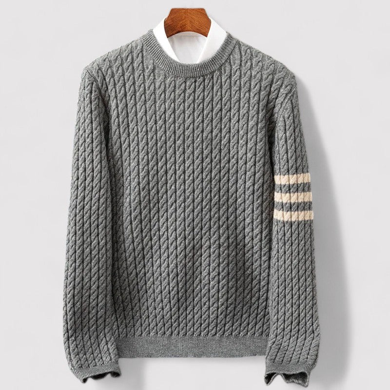 Cable Knit Wool Blend Crew Neck Sweater for Men | Autumn and Winter Wear