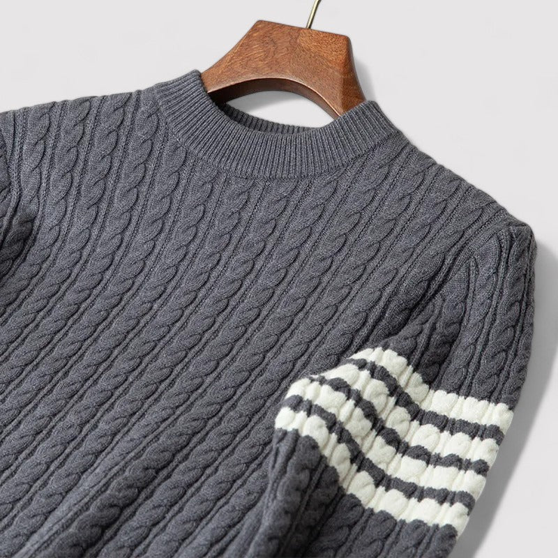 Cable Knit Wool Blend Crew Neck Sweater for Men | Autumn and Winter Wear