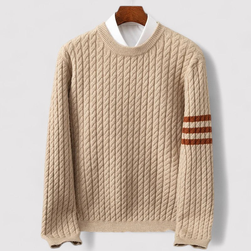 Cable Knit Wool Blend Crew Neck Sweater for Men | Autumn and Winter Wear