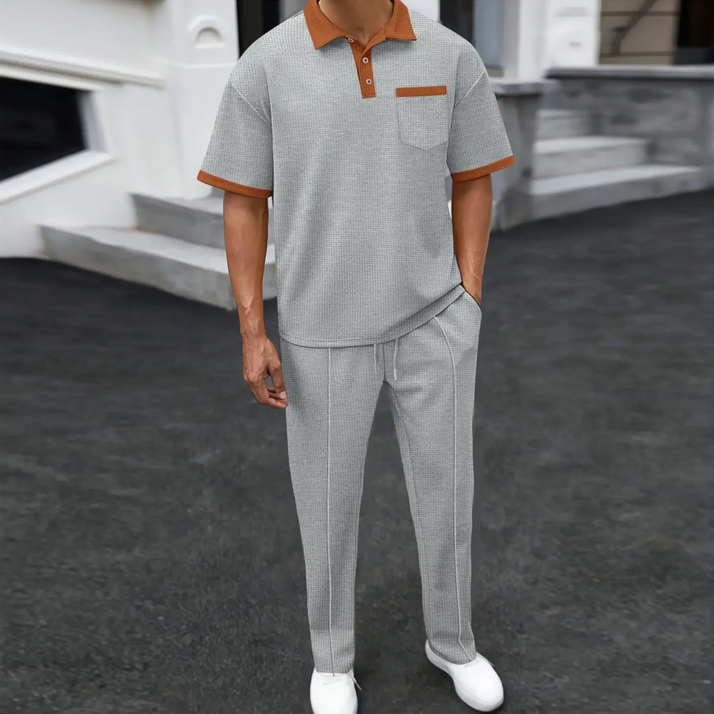 Contrast Collar Polo and Trouser Two Piece Set for Men | Summer Wear