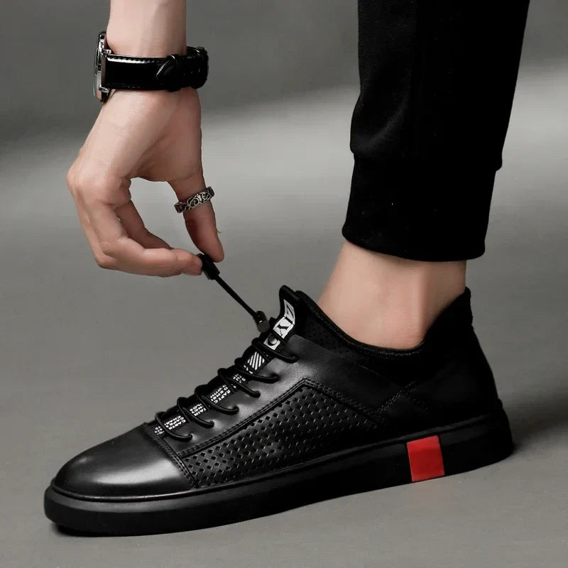 Perforated Leather Low Top Sneakers for Men | Summer Wear